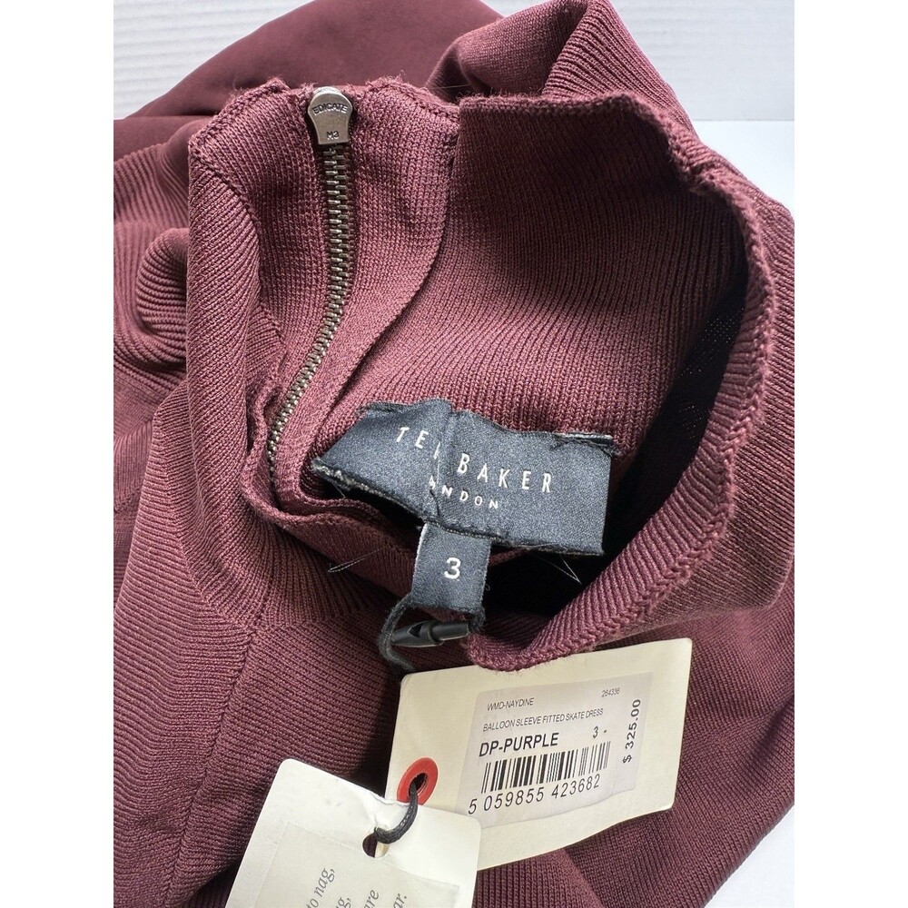 Ted Baker Naydine Balloon Sleeve Fitted Skater Dress In Merlot Sz 8 New (Sm Snag - Picture 5 of 12